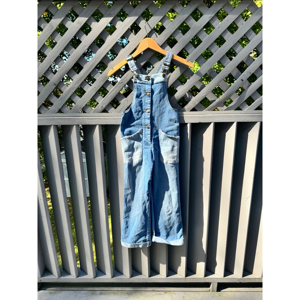 Boboli Girls Denim Overalls Jumpsuit Size 8 128cm Wide Leg Distressed Pockets